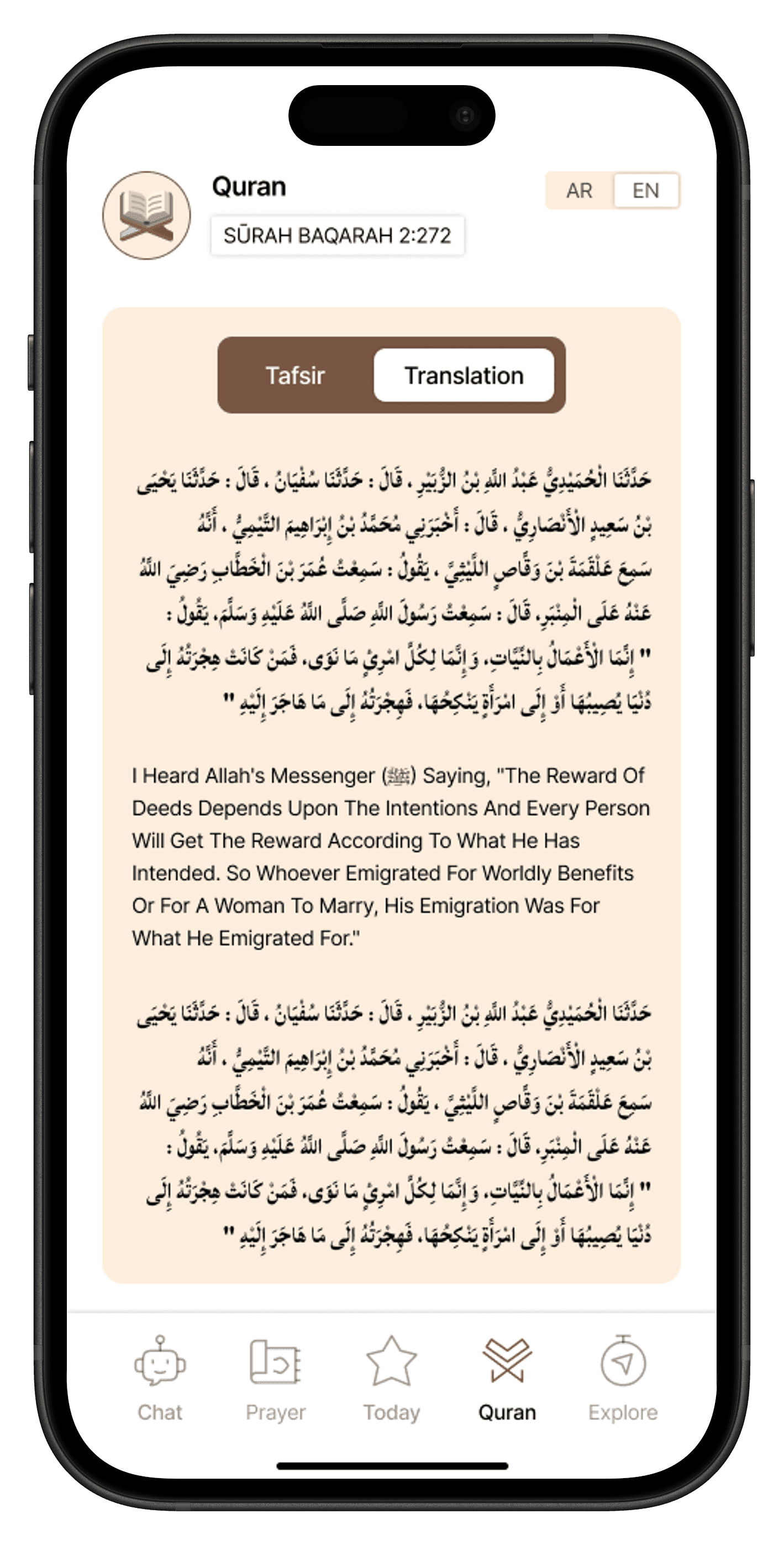 Primary reading interface with high-quality Arabic typography